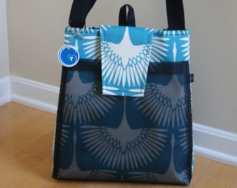 Pickle Ball Bag-Aqua/white bird print.MADE TO ORDER