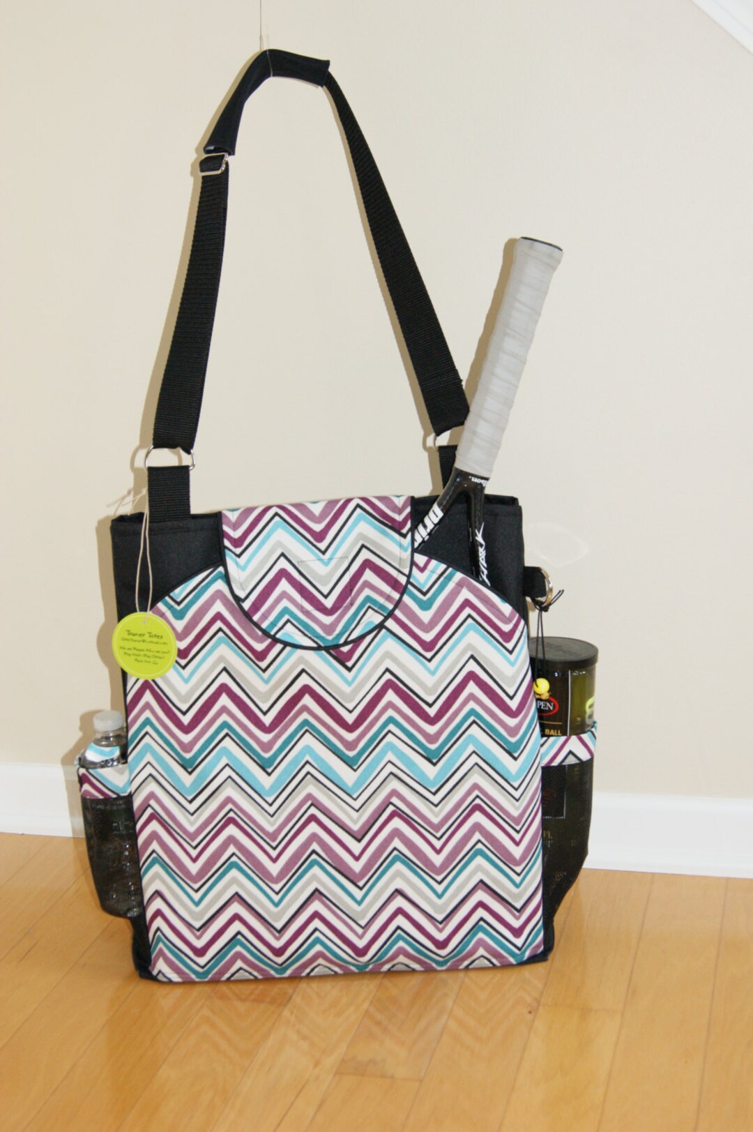 Large Tennis Bag With Large Rounded Pockets and Piping.black Etsy