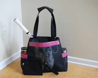 Tennis Bag Black with Pink Vinyl Accent +small accessory Bag-Made to Order.