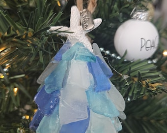 Sea Glass  Christmas Tree Ornaments, one of a kind, Coastal beach ornaments, Nautical decor