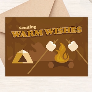 Warm Wishes, Birthday Card, Camping Adventure, Greeting Card, Smores Card, Adventure BDay Card, Outdoor Gift, Summer Camp, Blank Card [GC53]