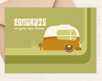 Retro Camper New Home Card, Housewarming Greeting