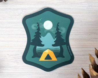 Camping Sticker, Night Sky Badge, PNW Vinyl Sticker, Nature Outdoorsy Stickers, Adventure Waterbottle Sticker NCMP1