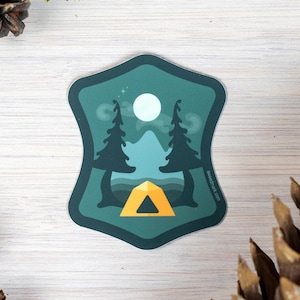 Camping Sticker, Night Sky Badge, PNW Vinyl Sticker, Nature Outdoorsy Stickers, Adventure Waterbottle Sticker NCMP1