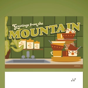Funny Postcards, Dish Washer Hiking Snail Mail, Pen pal Gift, Kitchen Chores Humorous Postcard, Stay at Home Parent, Travel Souvenir [PC9]