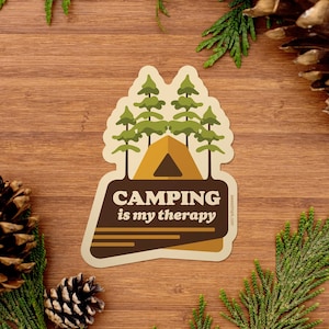 Camp Sticker, Outdoor Therapy Vinyl Sticker, Nature Lover Adventure Sticker, Summer Camping Water Bottle Sticker [CTH1]