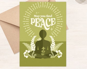 Find Peace Blank Card, Meditation Sympathy Card, Spiritual Get Well Greeting Card, Encouragement [GC56]
