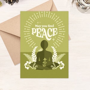 Carte de yoga réconfortant, carte vierge Find Peace, carte de sympathie pour un amoureux de la méditation, pose du lotus, carte de voeux de rétablissement spirituel, encouragement [GC56]