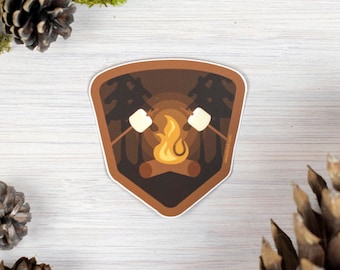Campfire Sticker, Outdoorsy Gift, Adventure Stickers, Camp Marshmallow, Water Bottle Sticker, Small Gift, Fire Pit, Badge Sticker [CFB1]