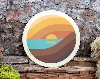 Sunset Sticker, Retro Stripe Sunshine Sticker, Summer Beach Vinyl Sticker, 70s Aesthetic [SSC1]