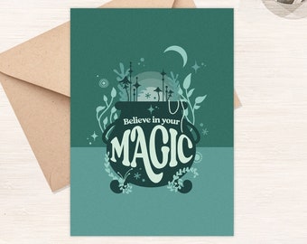 Magic Greeting Card, Get Well Soon, Good Luck Card, Believe in You Encouragement Card, Cheer Up Friendship Card, Uplifting Witch Card [GC54]