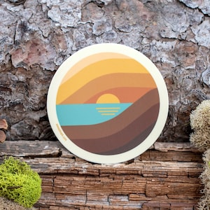 Sunset Sticker, Retro Stripe Sunshine Sticker, Summer Beach Vinyl Sticker, 70s Aesthetic [SSC1]