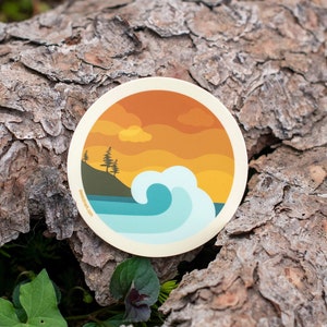 Wave Surfing Sticker, PNW Ocean Vinyl Stickers, Simple Illustration, Pacific Northwest Surfboard Sticker, West Coast Souvenir  [WVC1]