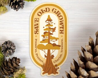 Old Tree Sticker, Arborist Gift, Save Trees Vinyl Sticker, Tree Hugger Laptop Sticker, Pacific Northwest Water Bottle Sticker [SOG2]