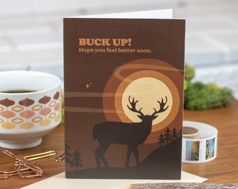 Get Well Soon Card, Funny Animal Deer Card, Nature Cheer Up Blank Card, Long Distance Encouragement Card, Punny Card [GC40]