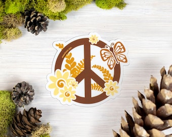 Peace Sign Sticker, Hippie Vinyl Sticker, Floral Laptop Sticker, Groovy Gardener Gift, Retro Stickers, Boho Nature Sticker [PSN1]