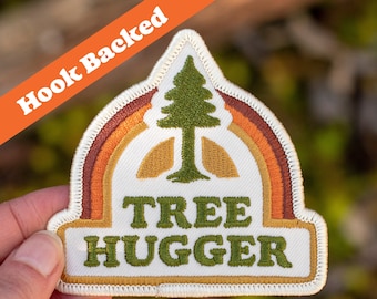 Tree Hugger Patch, Hook Backing Embroidered Crest, Outdoor Nature Morale Patch, PNW Backpack Patch, Earth Day Forest Patch