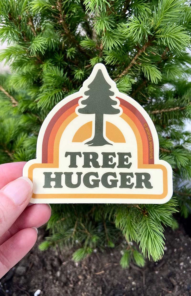 Tree Hugger Sticker, Retro Sticker for Tree Lovers, Environmental Nature Sticker, Water Bottle Sticker, Gifts under 5 TH2 image 2