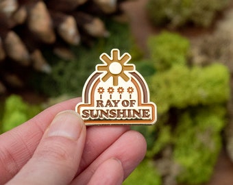 Ray of Sunshine Pin, Positive Enamel Pin, Happy Lapel Pin, Retro Sun Jacket Pin, Optimist Gift, Cute Soft Enamel Pin, Positivity Hat Pin