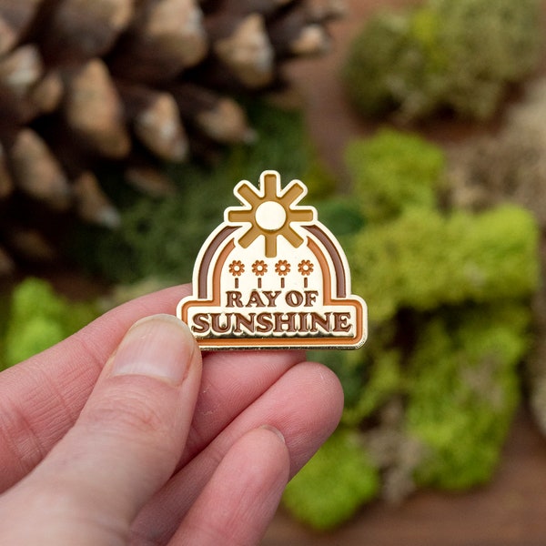 Ray of Sunshine Pin, Positive Enamel Pin, Happy Lapel Pin, Retro Sun Jacket Pin, Optimist Gift, Cute Soft Enamel Pin, Positivity Hat Pin