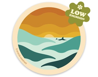 Orca Sticker, Retro Inspired Pacific Northwest Ocean Vinyl Sticker, Simple Illustration for Water Bottle Sticker [OOSC1]
