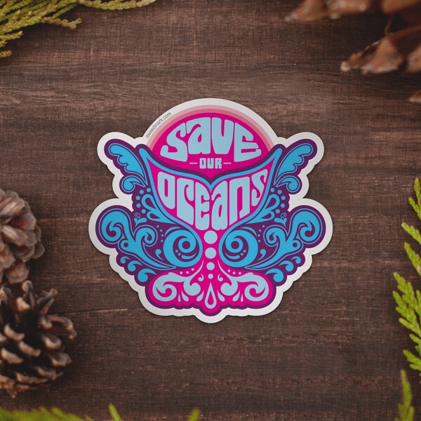Save Our Oceans Orca Sticker, Marine Biology Activism Stickers, Trippy Waterbottle Sticker