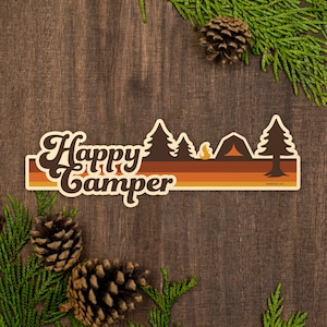 Happy Camper Bumper Sticker, Retro Camping Car Sticker, Weatherproof Van Sticker [BS5]