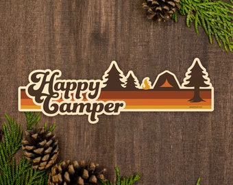 Happy Camper Bumper Sticker, Retro Camping Car Sticker, Weatherproof Van Sticker [BS5]