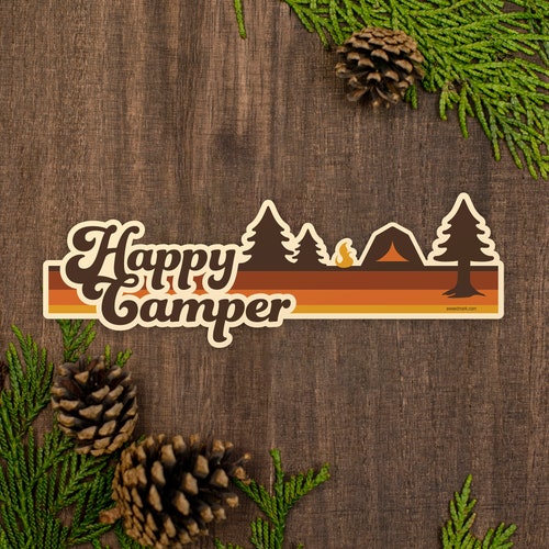 Happy Camper Bumper Sticker, Retro Camping Car Sticker, Weatherproof Van Sticker [BS5]
