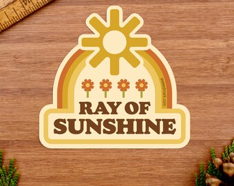 Sunshine Vinyl Sticker, Summer Sun Garden Sticker, Retro Yellow Sticker, Sun Lover Laptop Sticker