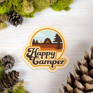 Happy Camper Stickers, Camping Adventure Stickers, Water Bottle Sticker, Outdoorsy Stickers, Luggage Stickers, Wanderlust Gift HC1