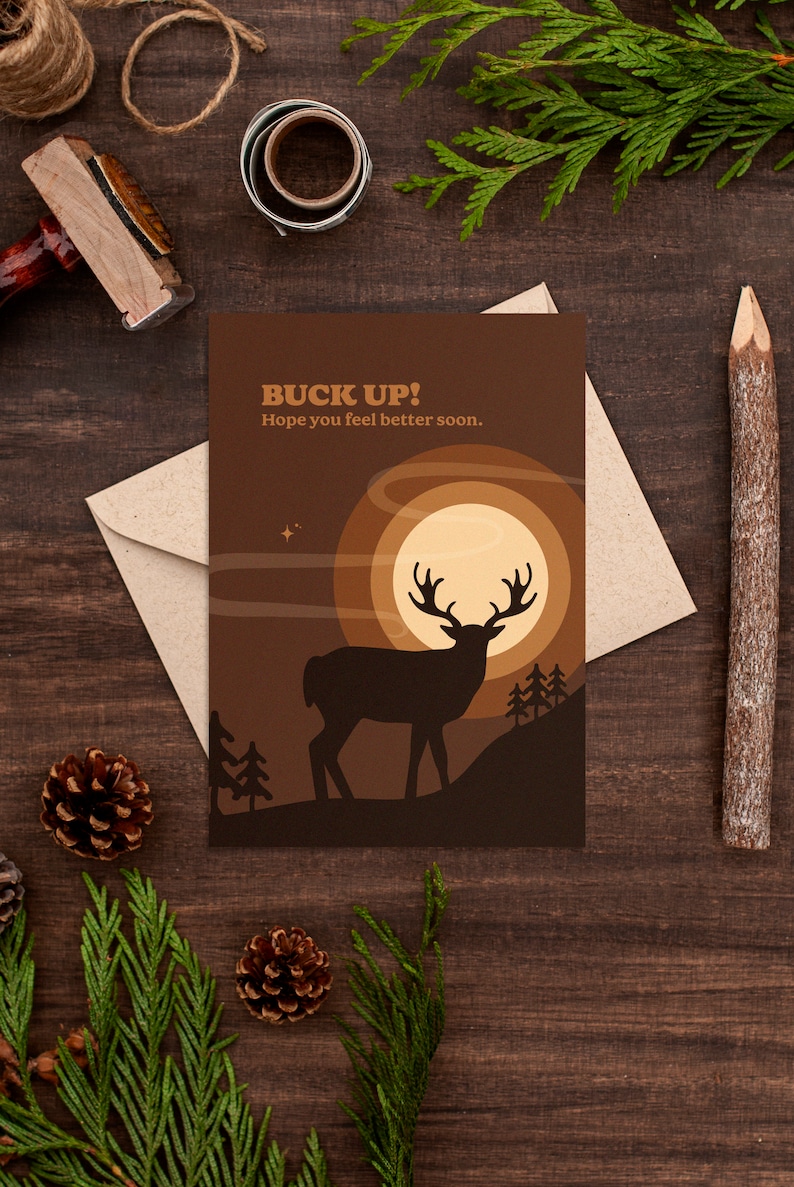 Get Well Soon Card Funny Animal Deer Card Nature Cheer up Etsy