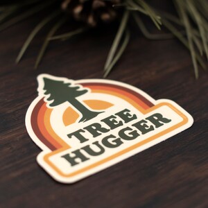 Tree Hugger Sticker, Retro Sticker for Tree Lovers, Environmental Nature Sticker, Water Bottle Sticker, Gifts under 5 TH2 image 2