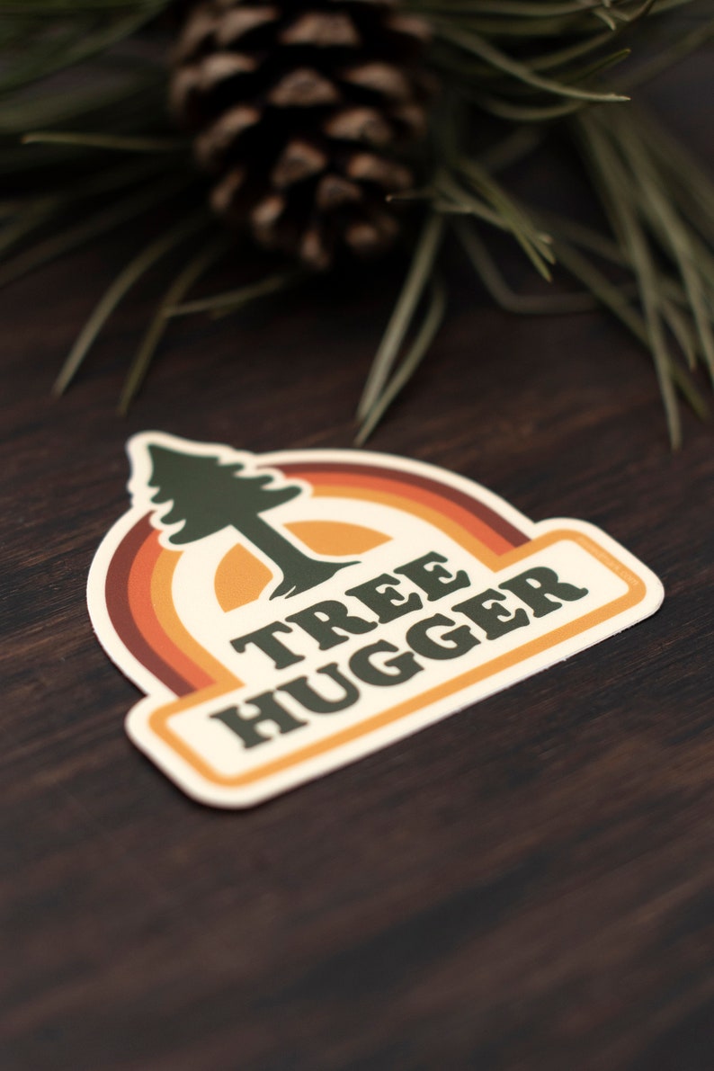 Tree Hugger Sticker, Retro Sticker for Tree Lovers, Environmental Nature Sticker, Water Bottle Sticker, Gifts under 5 TH2 image 2