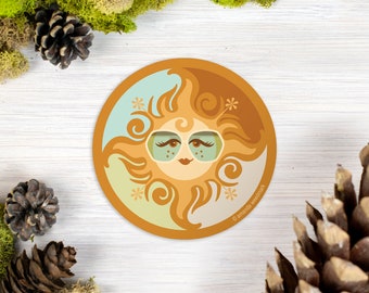 Sun Sticker, Funky Summer Vinyl Sticker, Nature Lover Laptop Sticker, Groovy Sticker Shop, Weather and Waterproof Sticker [SUN1]