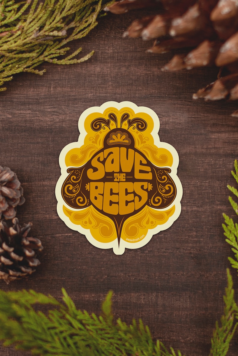 Bee Vinyl Sticker, Save the Bees Psychedelic Stickers, Cute Bee Latptop Stickers SB2 