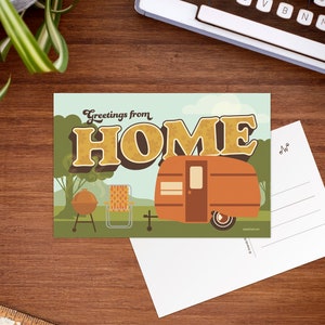 Retro Camper Travel Postcard, Glamping Snail Mail for Summer Vacation, Trailer Postcard, Happy Mail, Wanderlust Gift [PC18]
