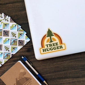 Tree Hugger Sticker, Retro Sticker for Tree Lovers, Environmental Nature Sticker, Water Bottle Sticker, Gifts under 5 TH2 image 5