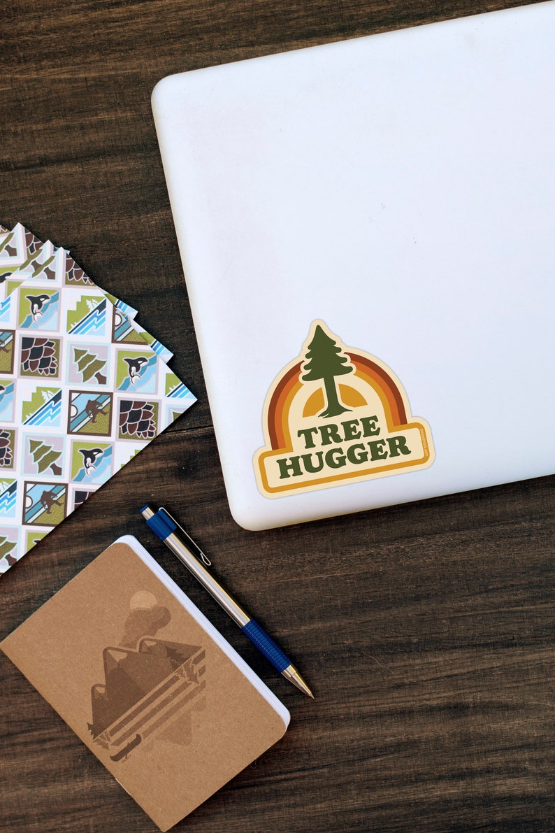 Tree Hugger Sticker, Retro Sticker for Tree Lovers, Environmental Nature Sticker, Water Bottle Sticker, Gifts under 5 TH2 image 5