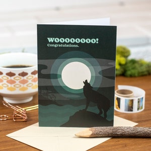 Congratulations Card for Animal Lover Funny Wolf Card for Outdoor Wedding Nature Card for New Adventure [GC42]