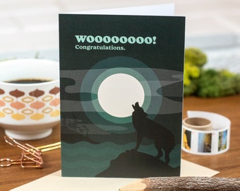 Congratulations Card for Animal Lover Funny Wolf Card for Outdoor Wedding Nature Card for New Adventure [GC42]