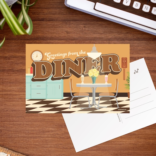 Retro Diner Postcard, Penpal Snail Mail, Quarantine Fun, Social Distancing Travel Postcards, Funny Foodie Lockdown Gift [PC16]