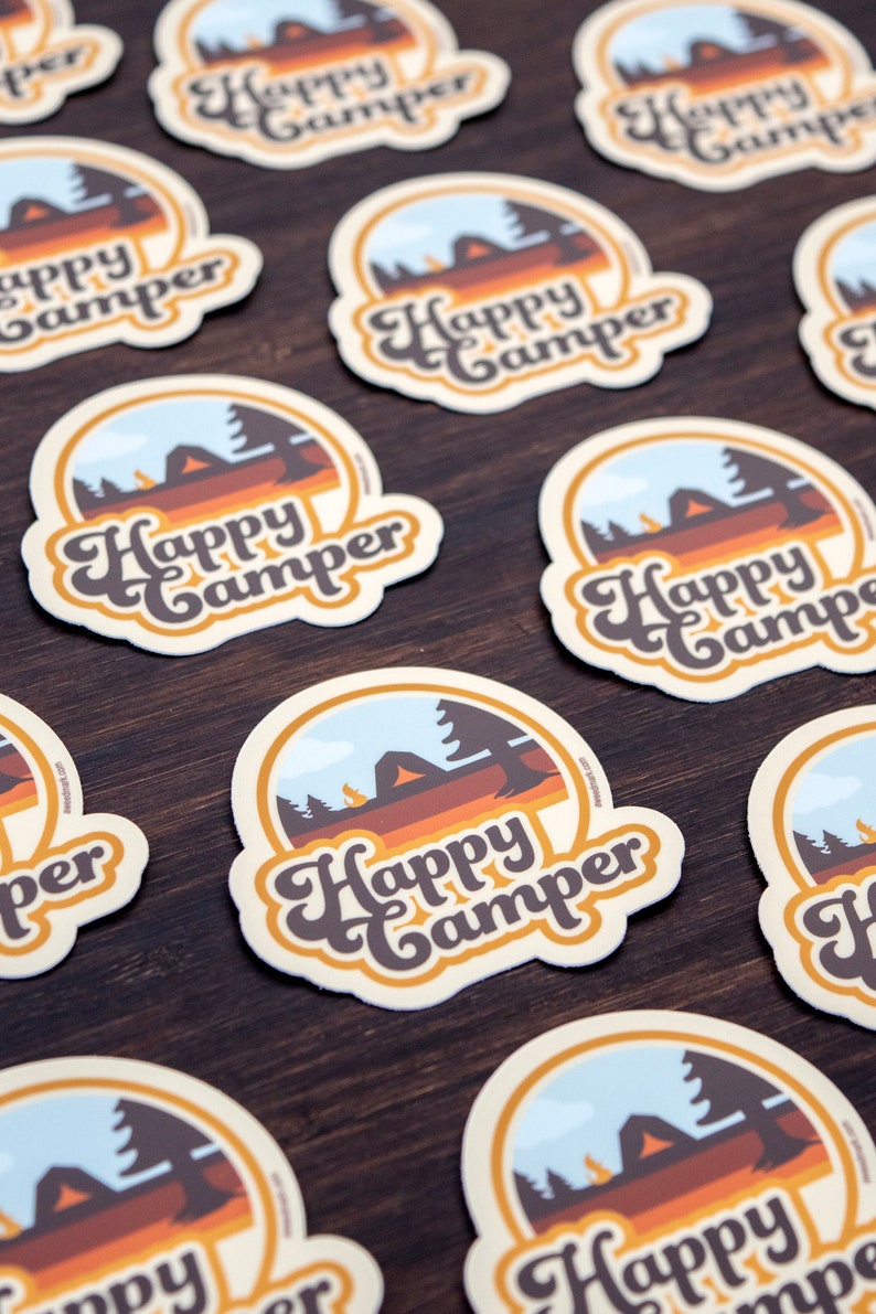 Happy Camper Stickers, Camping Adventure Stickers, Water Bottle Sticker, Outdoorsy Stickers, Luggage Stickers, Wanderlust Gift HC1 image 2