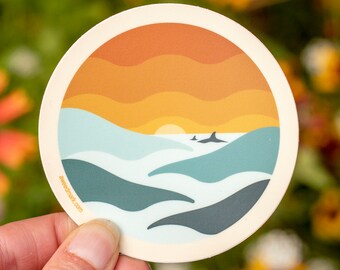 Orca Sticker, Retro Inspired Pacific Northwest Ocean Vinyl Sticker, Simple Illustration for Water Bottle Sticker [OOSC1]