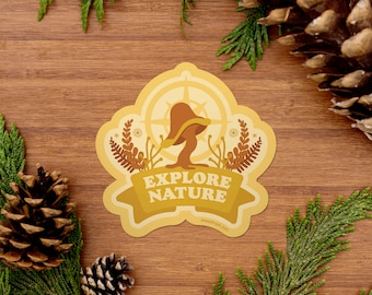 Mushroom Sticker, Explore Nature Vinyl Sticker, Fungi Lover Water Bottle Sticker, PNW Outdoorsy Sticker, Adventure Travel Sticker [ENM1]