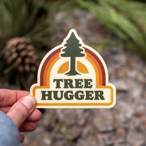 Tree Hugger Sticker, Retro Sticker for Tree Lovers, Environmental Nature Sticker, Water Bottle Sticker, Gifts under 5 TH2 image 4