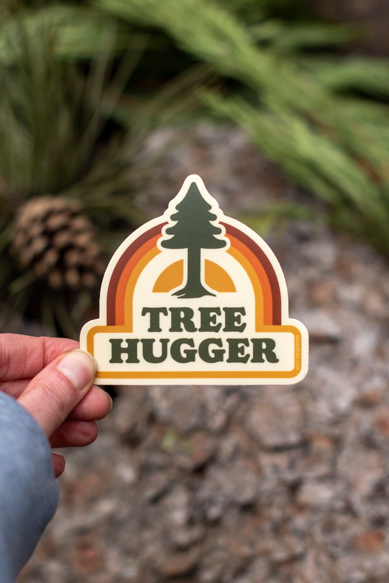 Tree Hugger Sticker, Retro Sticker for Tree Lovers, Environmental Nature Sticker, Water Bottle Sticker, Gifts under 5 TH2 image 4