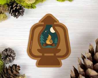 Camping Lantern Sticker, Outdoor Campfire Water Bottle Sticker, Camping Gift, Adventure Vinyl Sticker, Nature Lover Laptop Sticker [LCMP1]
