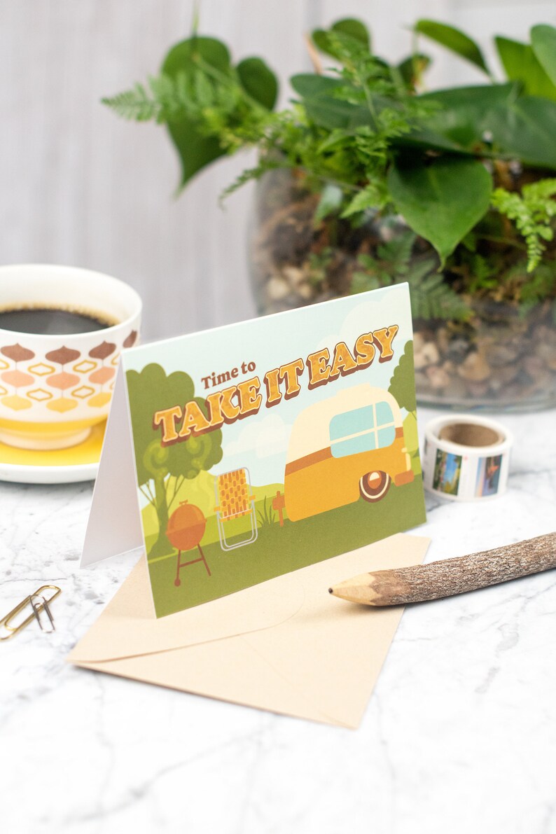 Outdoor Birthday Camping Card, Take it Easy Retro Bday Greeting Card, Picnic Party, Adventure Lover Glamper Blank Card, Get Well Soon GC51 image 2