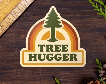 Tree Hugger Sticker, Retro Sticker for Tree Lovers, Environmental Nature Sticker, Water Bottle Sticker, Gifts under 5 [TH2]